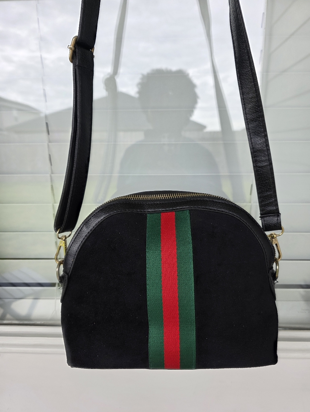 Gucci Black Suede Crossbody Bag Women Green-Red Stripe Detach Strap 7x11 - Picture 10 of 16